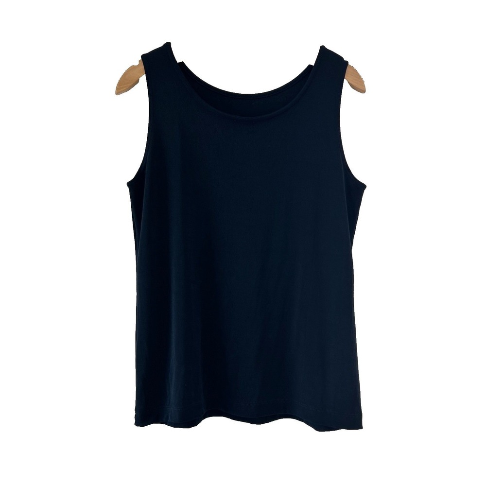 Chicos Travelers Navy Blue Ribbed Tank Top Shell Sz 1 US 8/10 Wrinkle Resistant - Picture 2 of 6